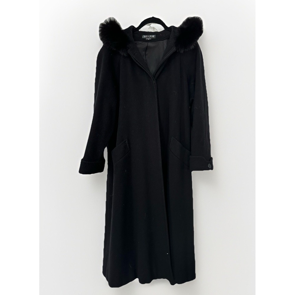 STEVE BY SEARLE VTG Trench Coat Woven Black Wool Fur Women Sz 6